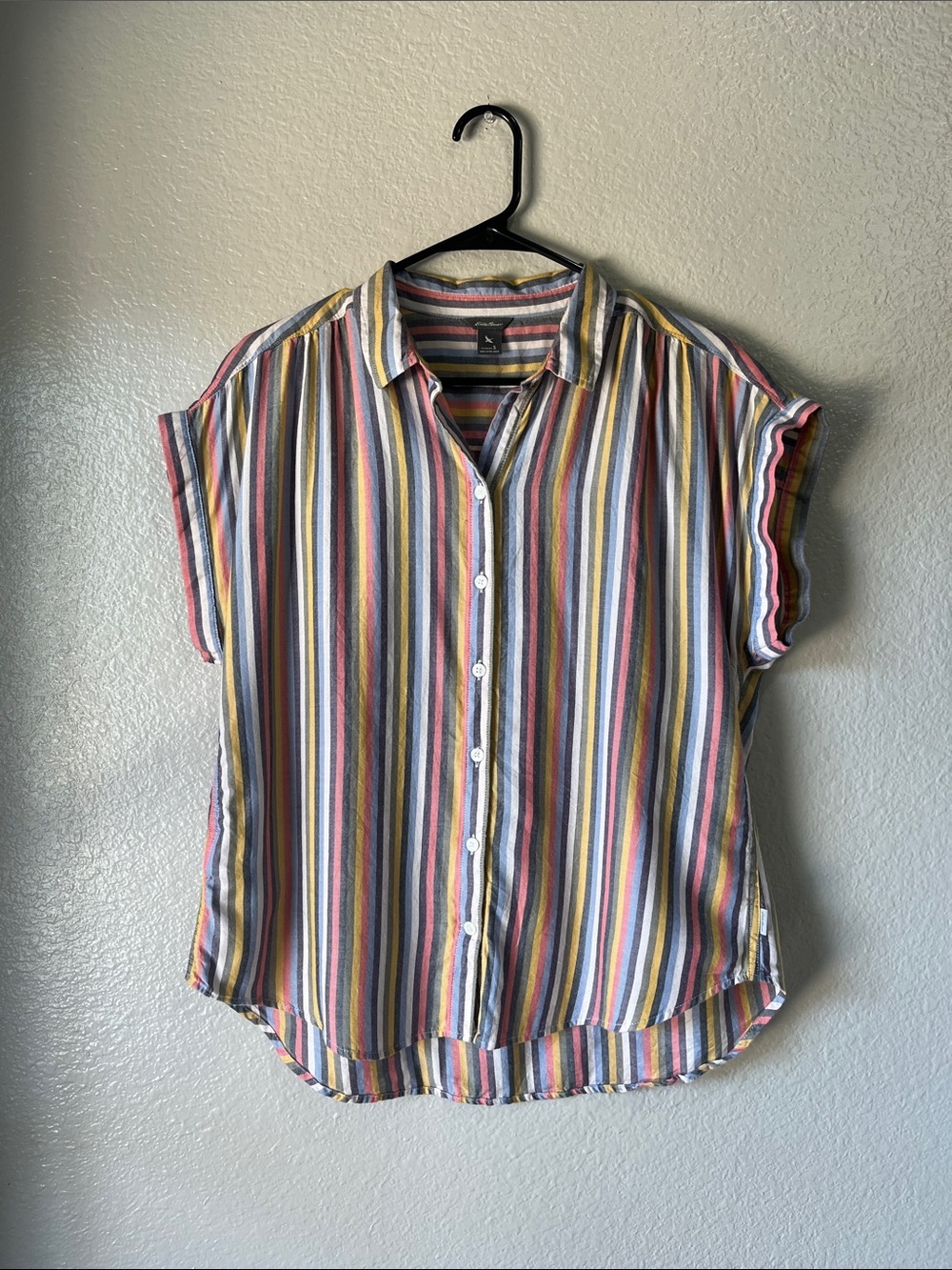 Eddie Bauer Multicolor Vertical Stripe Short-Sleeve Button Shirt Sz S
